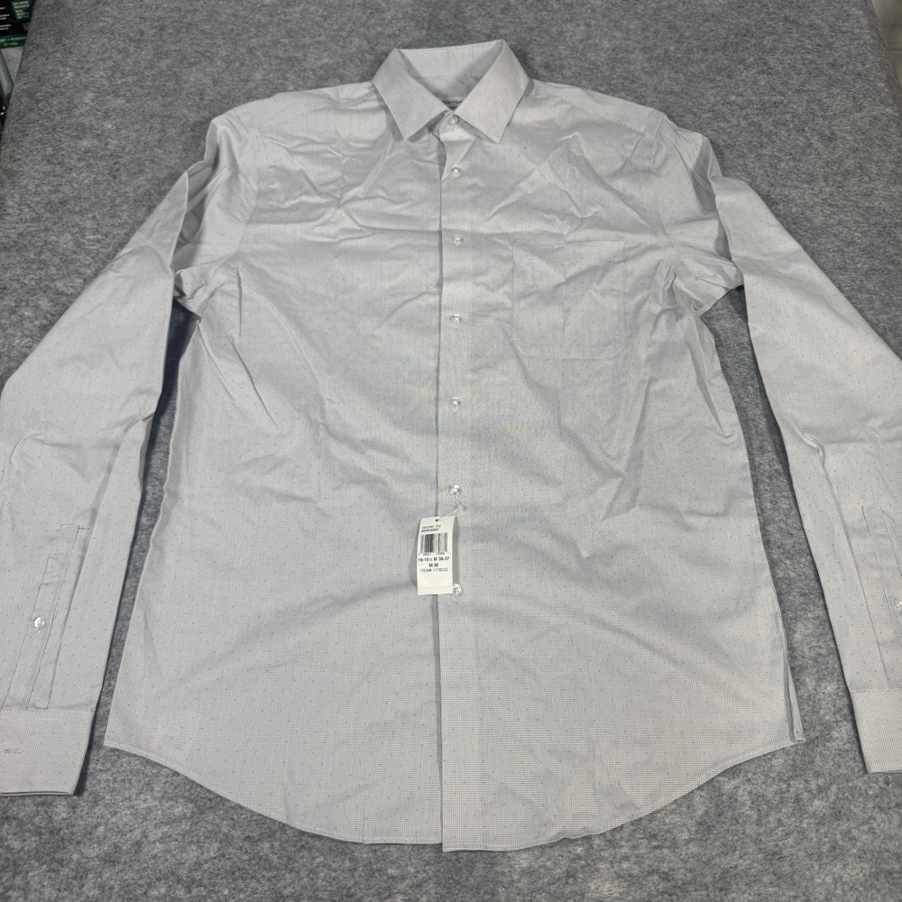 Calvin Klein Mens Regular Fit Wrinkle Free Fresh Stretch Dress Shirt Gray M 15.5